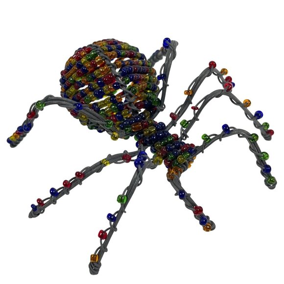 Tarantula Spider African Art Handmade Blue Multicolor Beaded Wire South Africa - Picture 3 of 11